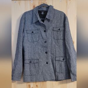 Dialogue Women's Black White Linen Cotton Blend Safari Jacket Blazer Coat XL